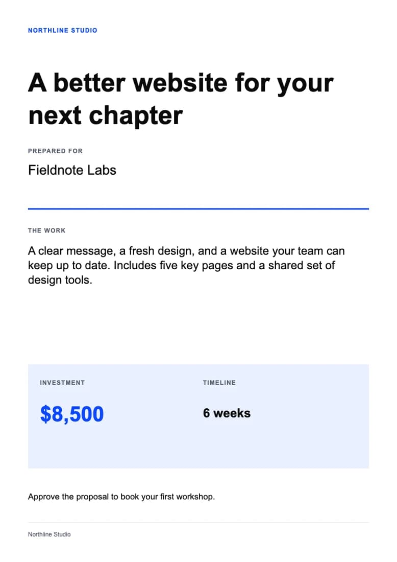 Service proposal with sample text in an editable layout