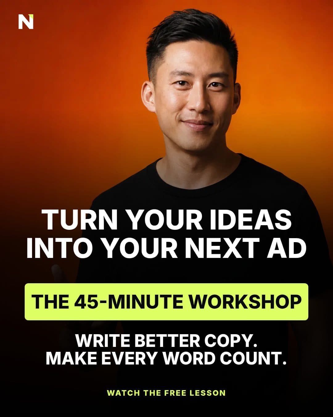 A portrait creator workshop post as a JPEG, with a photo, a hook, and a call to action