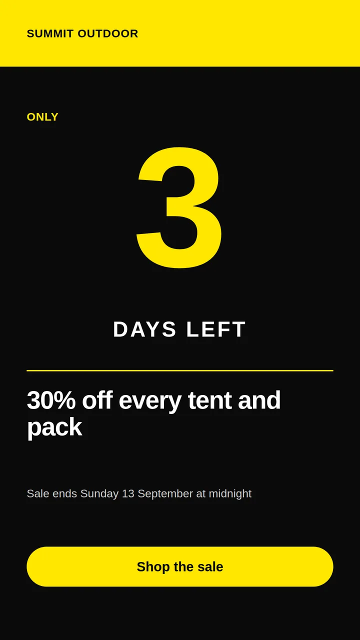 A black story image with a huge yellow number of days left, the offer line, and a yellow button