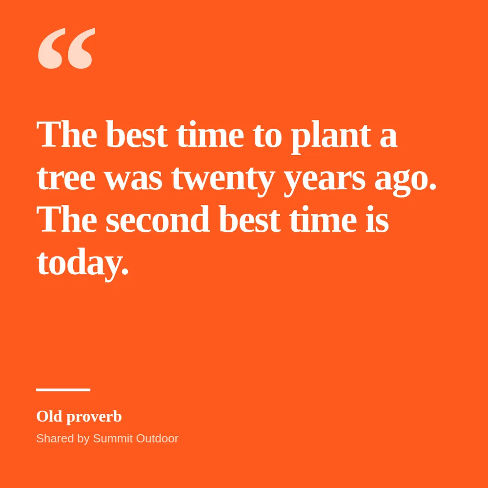 An orange square card with a large white serif quote and an attribution line