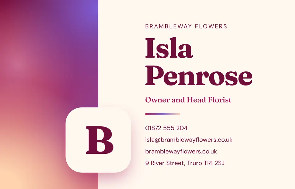 The Gradient business card design made for a third business, with its own details and brand.
