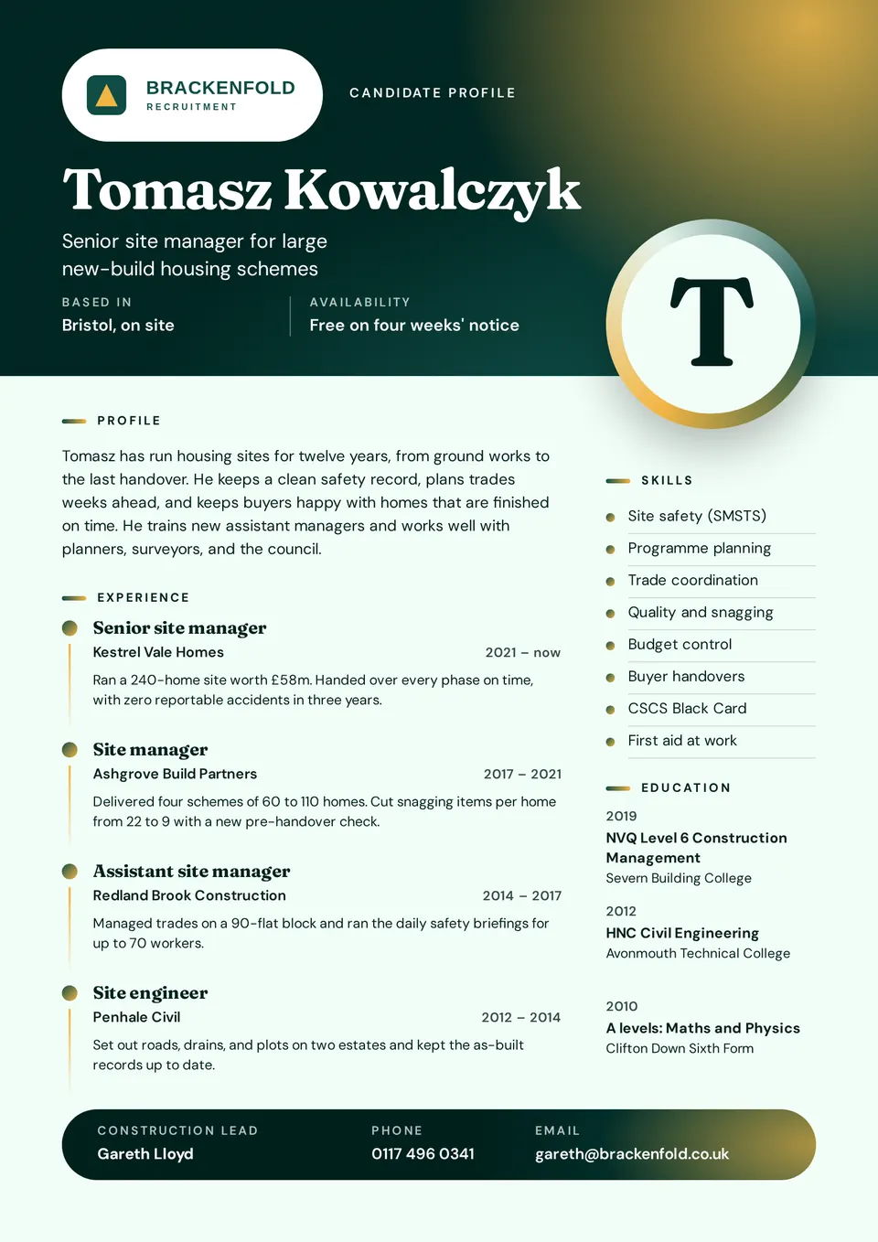 The Candidate profile design made for a second business, with its own details and brand.