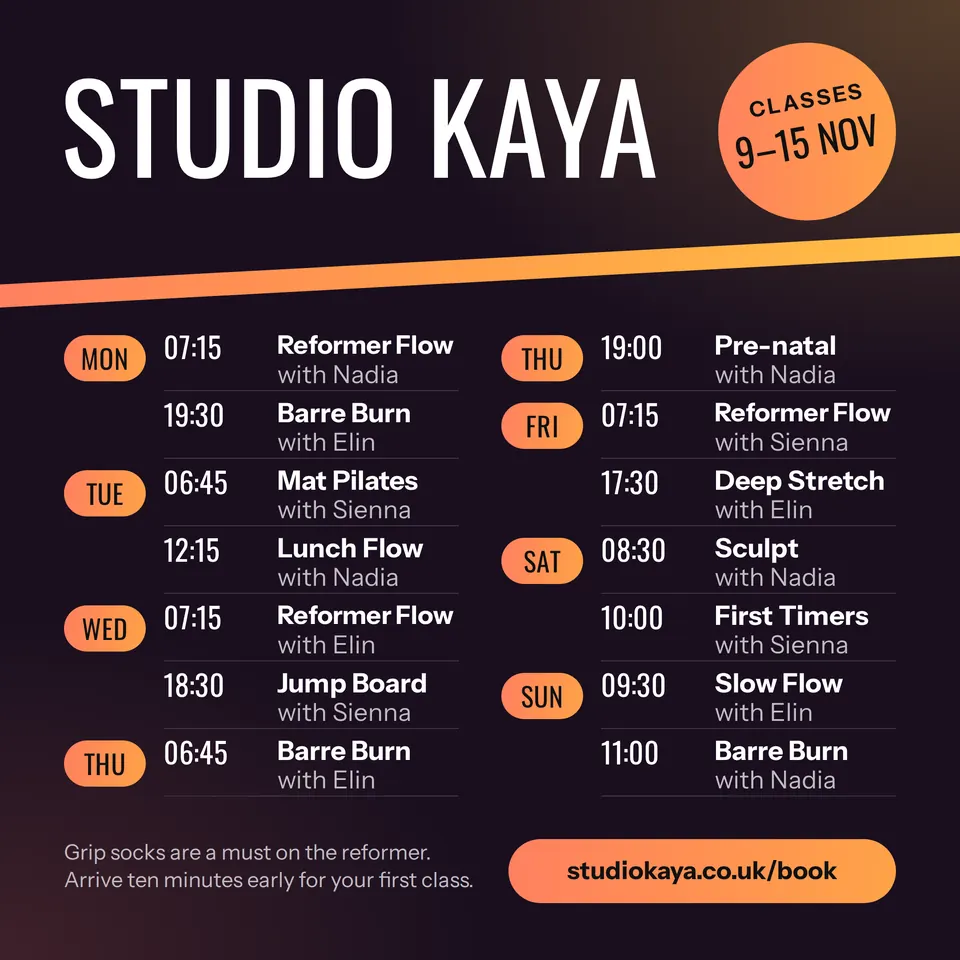 The Weekly class timetable design made for a third business, with its own details and brand.