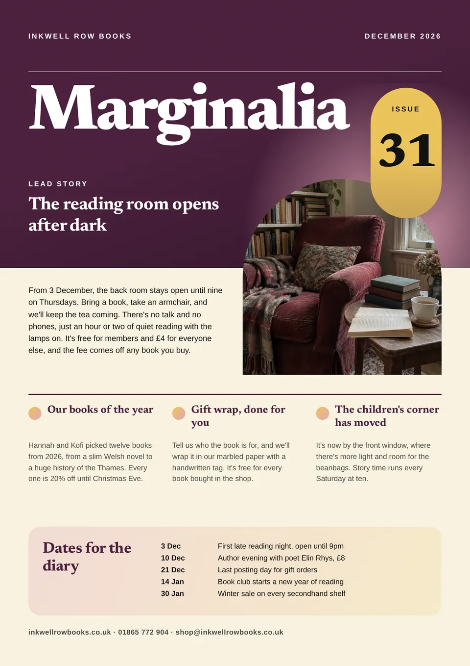 The Newsletter design made for a third business, with its own details and brand.