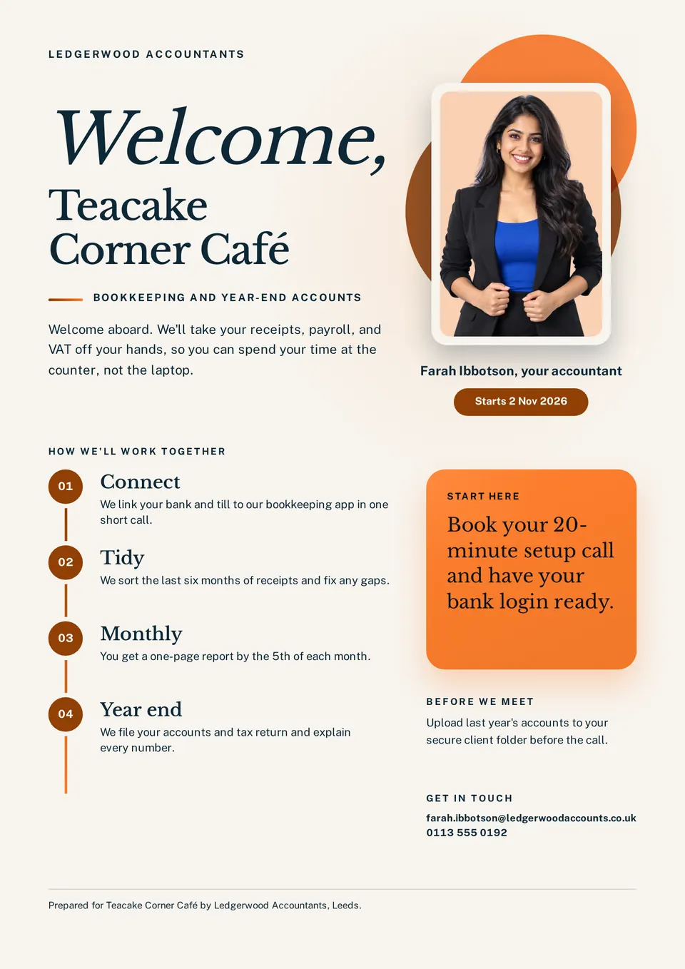 The Client welcome pack design made for a second business, with its own details and brand.