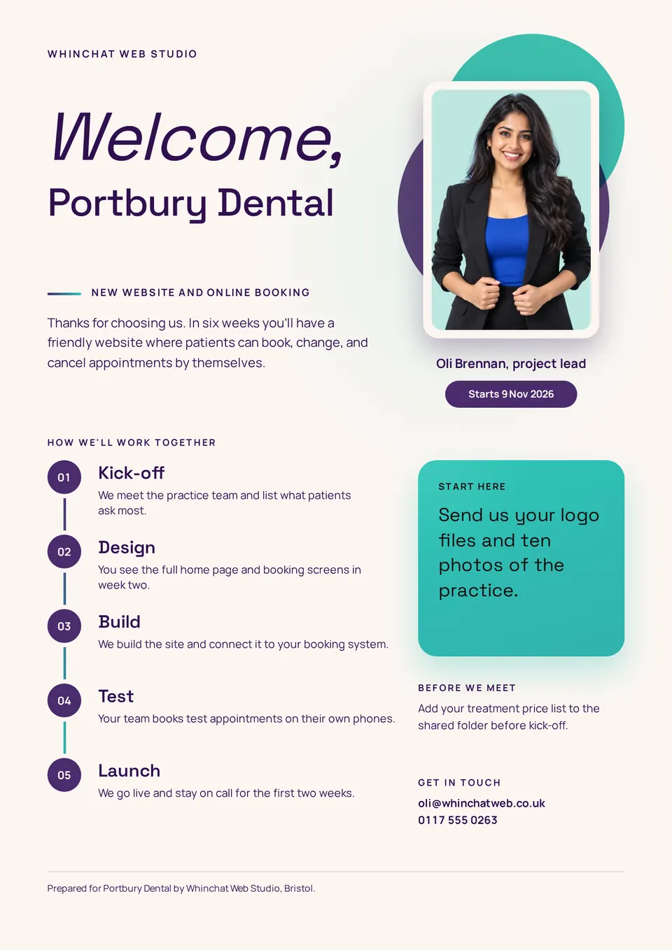 The Client welcome pack design made for a third business, with its own details and brand.
