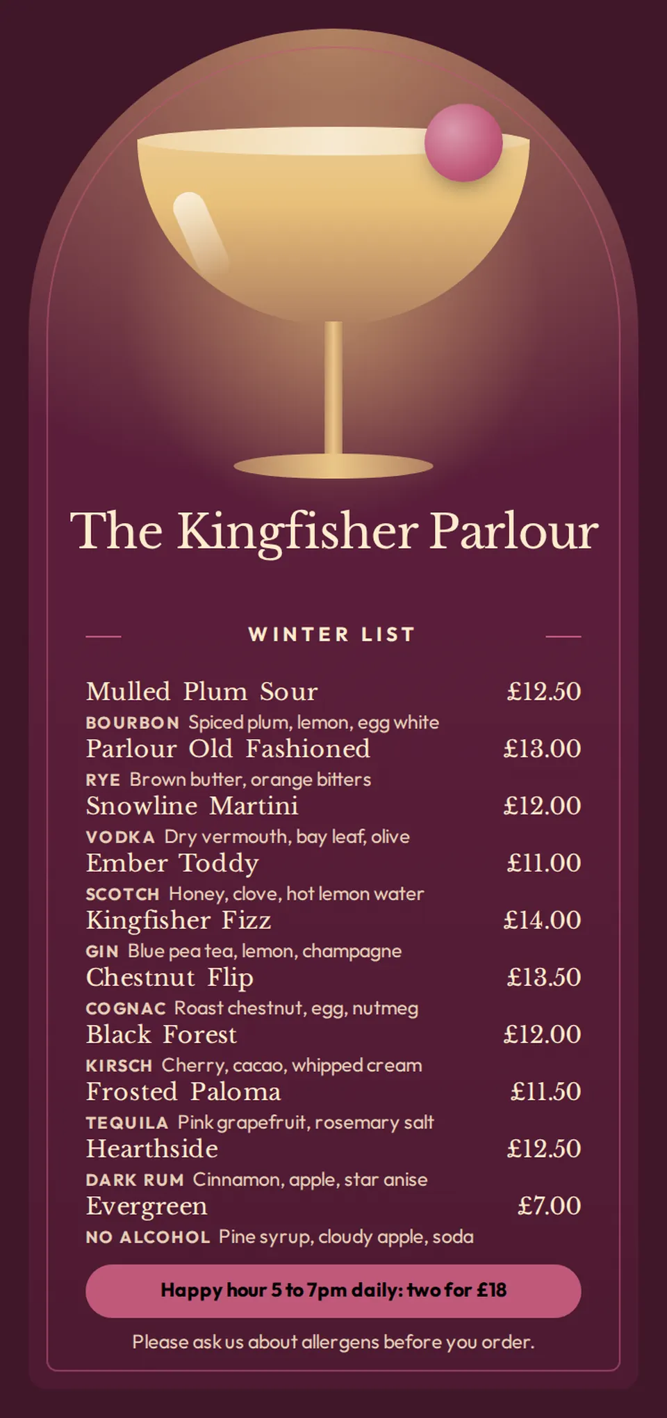 The Cocktail menu design made for a second business, with its own details and brand.
