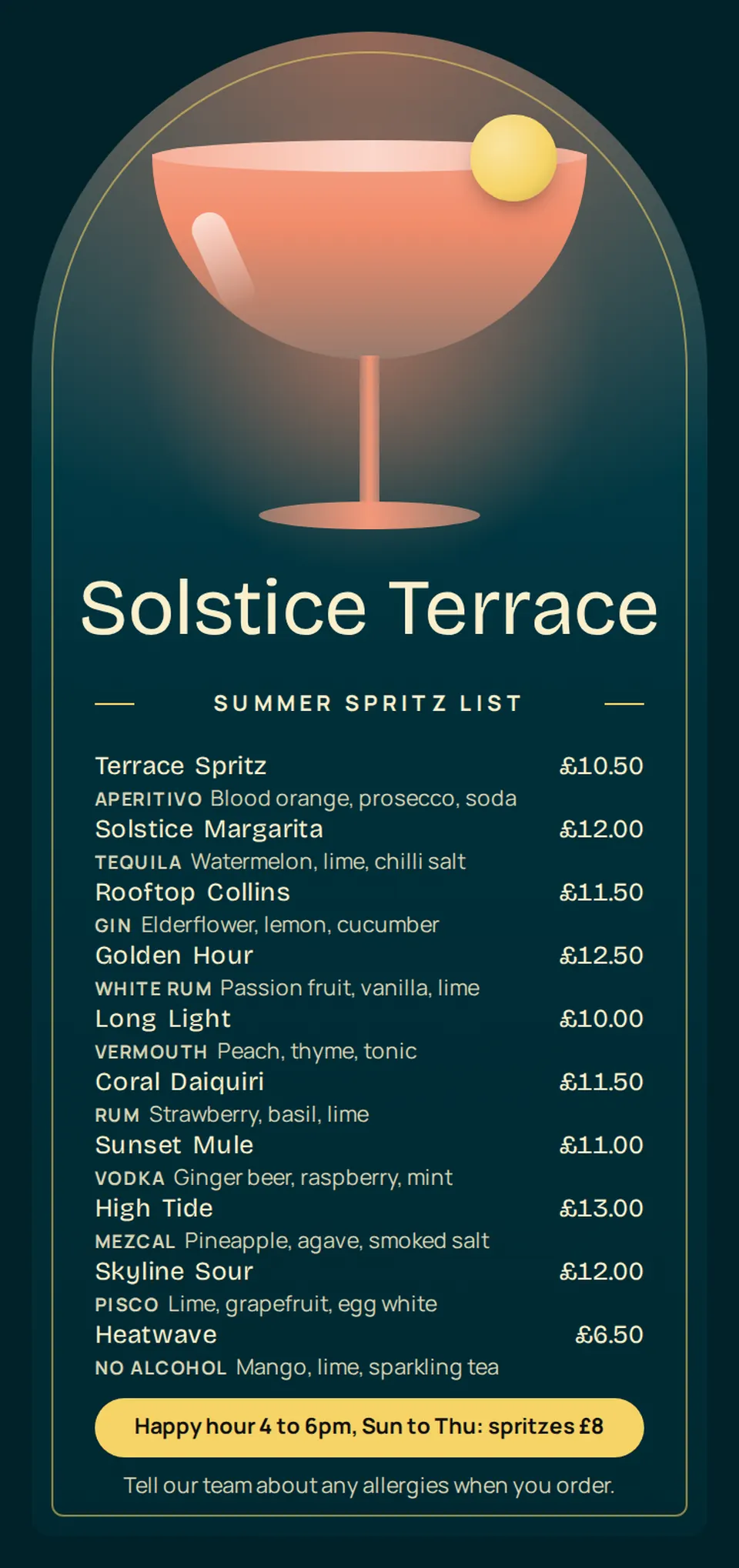 The Cocktail menu design made for a third business, with its own details and brand.