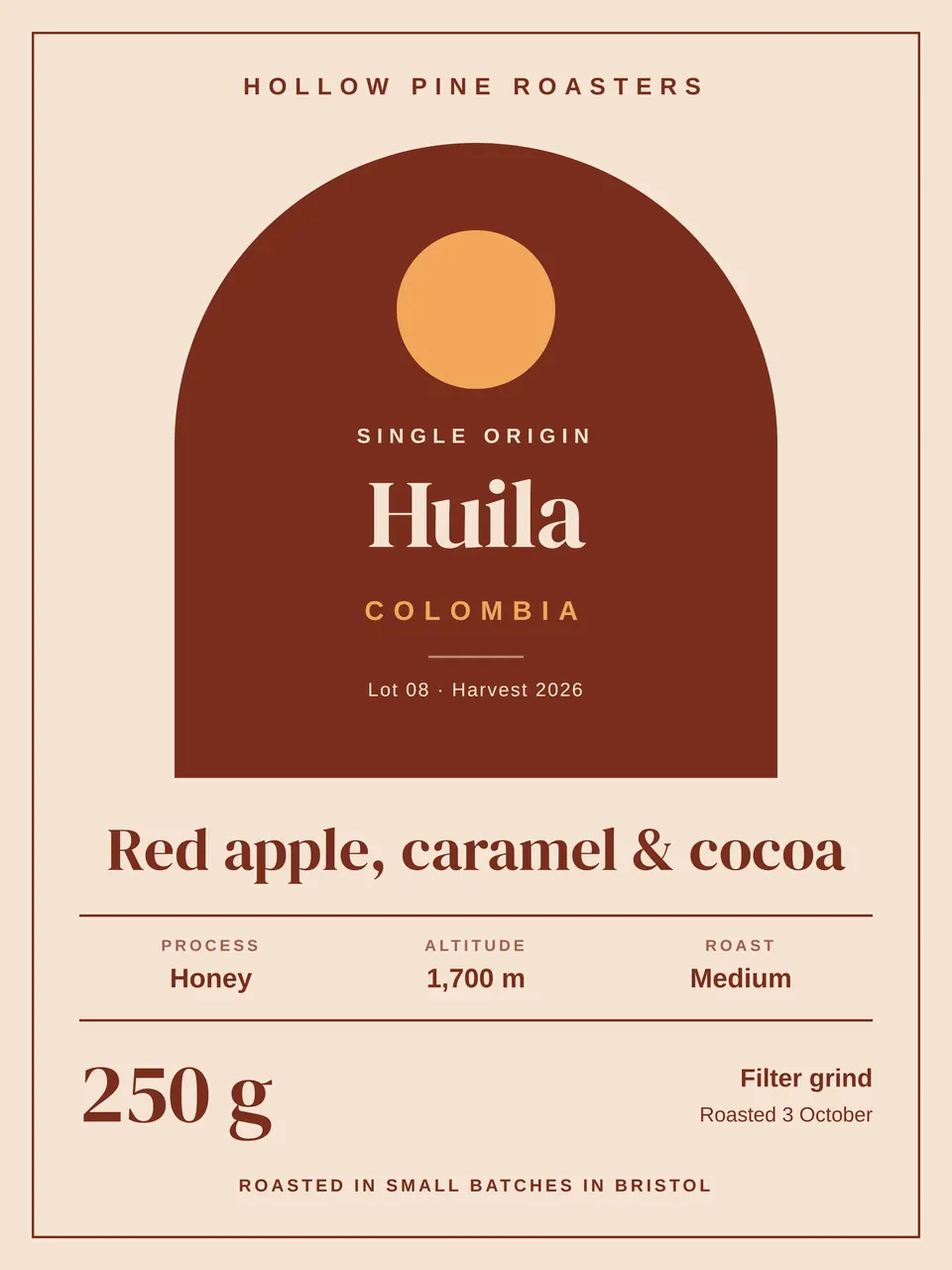 The Coffee bag label template with another set of text, colours, and pictures.