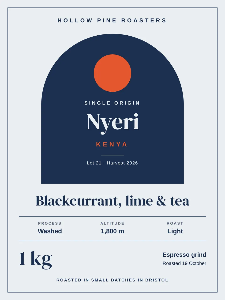 The Coffee bag label template with another set of text, colours, and pictures.