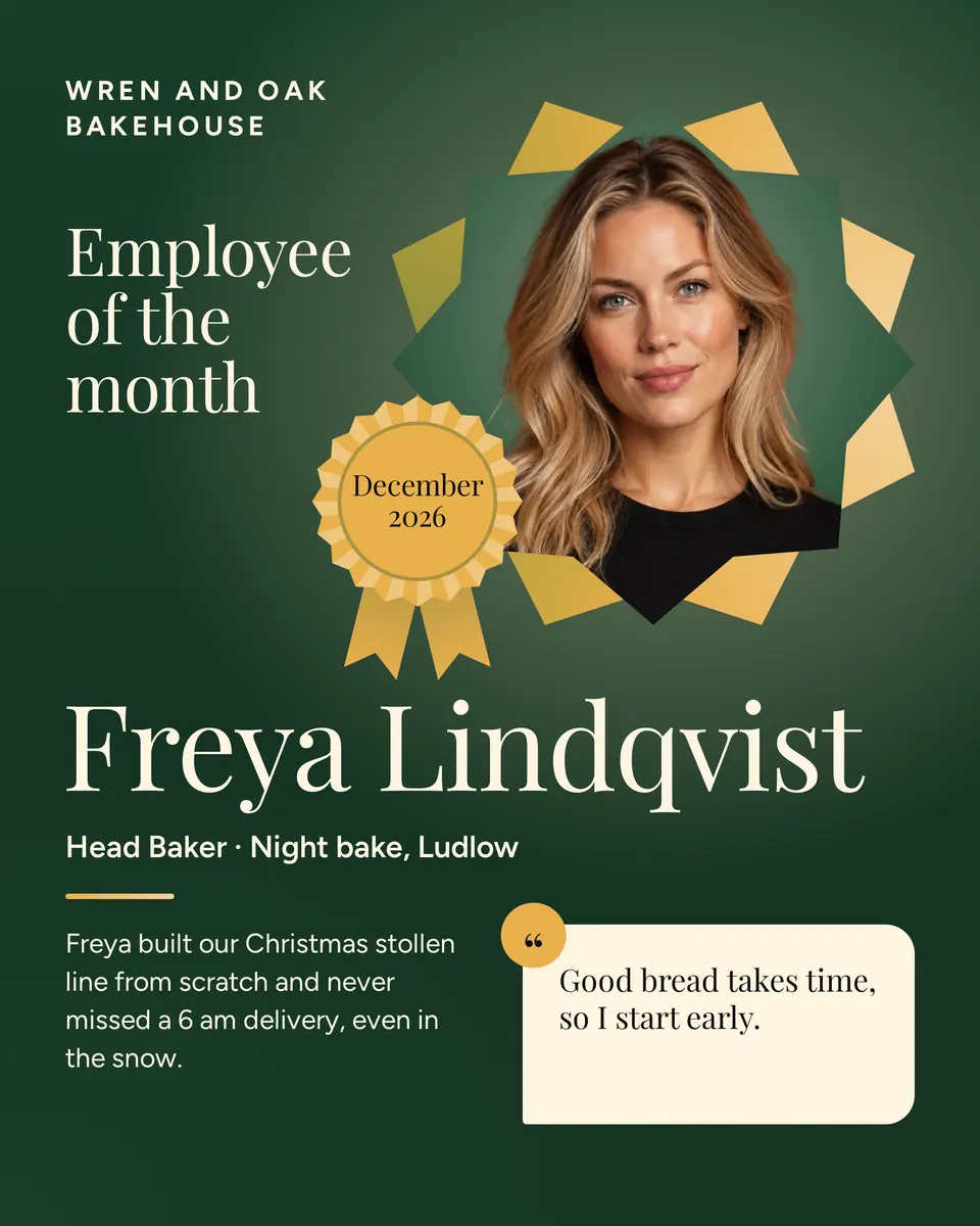 The Employee of the month post design made for a third business, with its own details and brand.