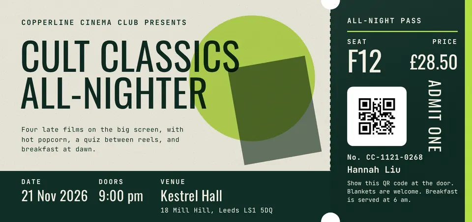 The Event ticket design made for a third business, with its own details and brand.