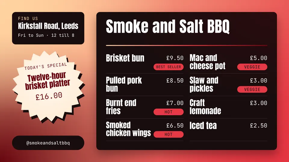 The Food truck menu board design made for a second business, with its own details and brand.