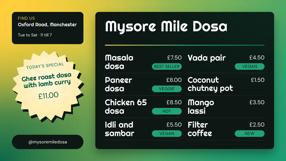The Food truck menu board design made for a third business, with its own details and brand.