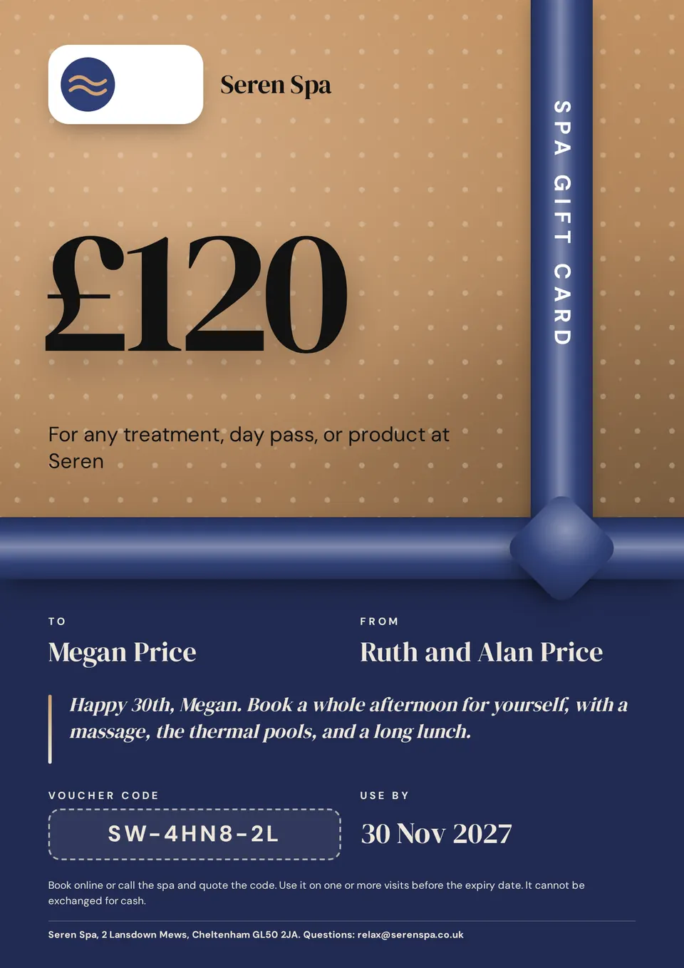 The Gift voucher design made for a second business, with its own details and brand.