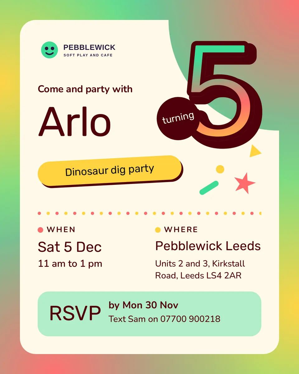 The Party invitation design made for a second business, with its own details and brand.