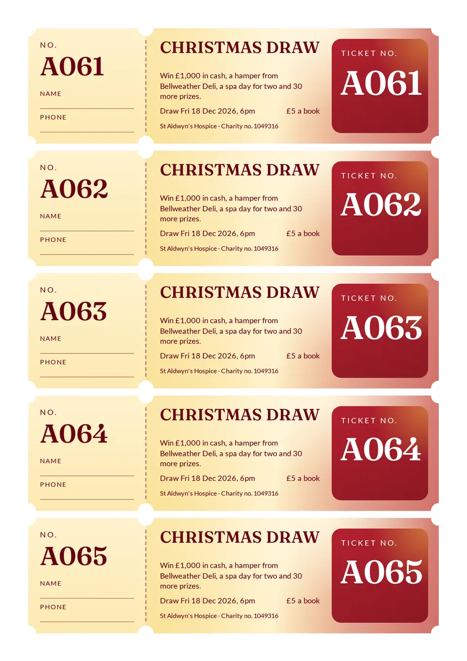 The Raffle tickets design made for a third business, with its own details and brand.