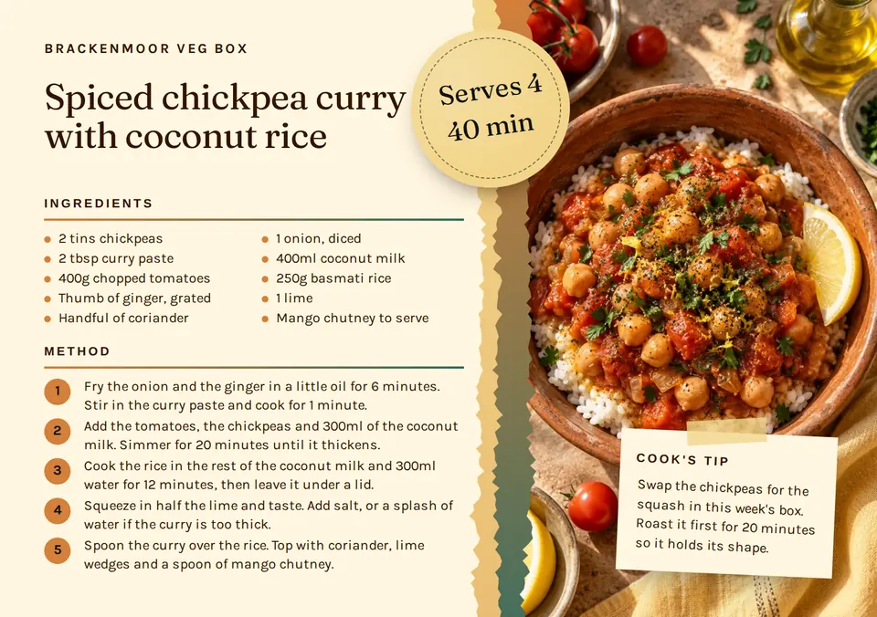 The Recipe card design made for a second business, with its own details and brand.