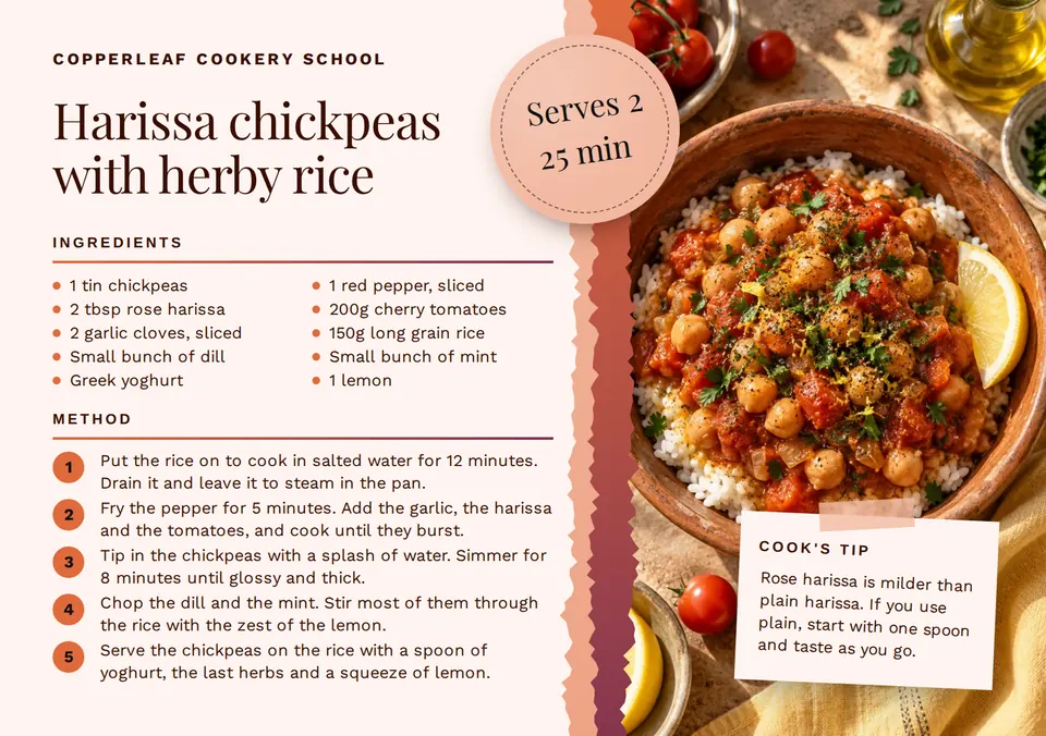 The Recipe card design made for a third business, with its own details and brand.