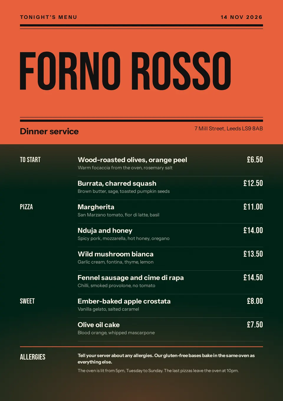 The Restaurant menu design made for a second business, with its own details and brand.