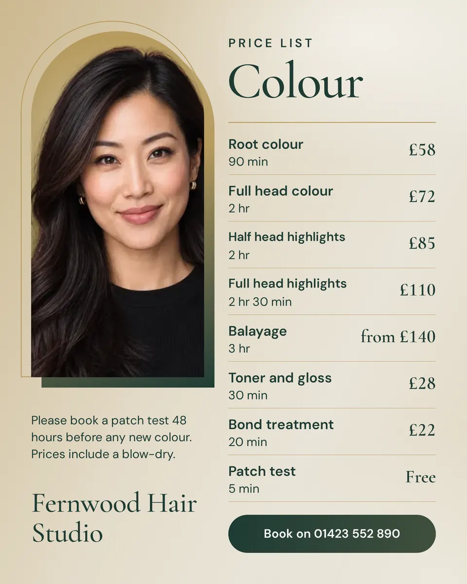The Salon price list design made for a second business, with its own details and brand.