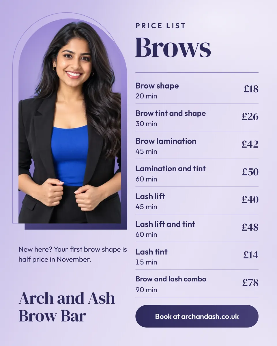 The Salon price list design made for a third business, with its own details and brand.