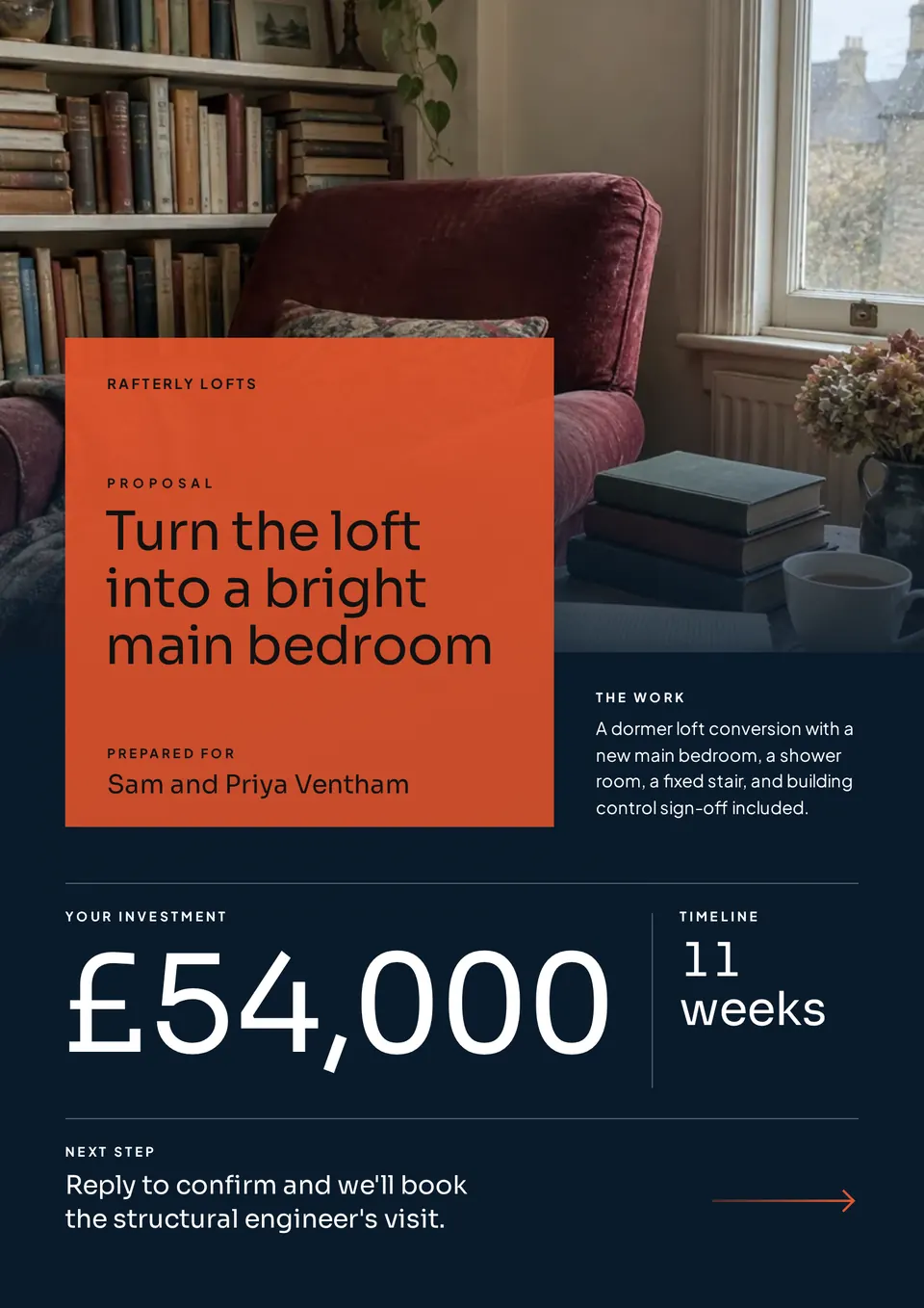 The Service proposal design made for a third business, with its own details and brand.