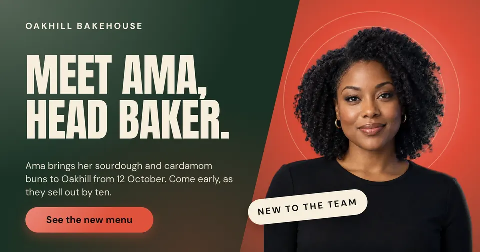 The Team announcement design made for a third business, with its own details and brand.