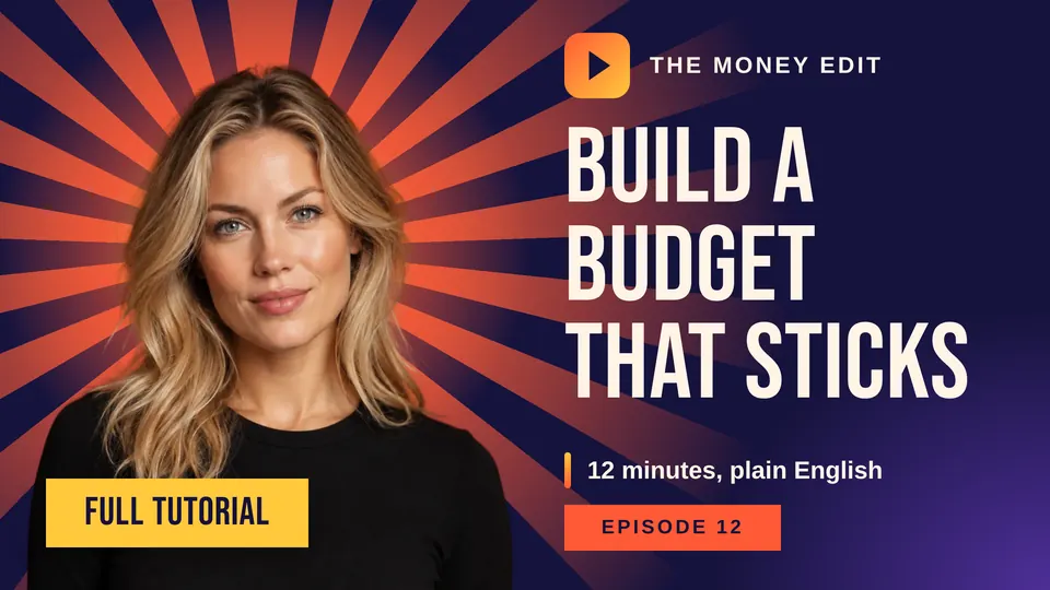 A YouTube thumbnail with a presenter in front of orange sun rays, a tall condensed headline on navy, a yellow Full tutorial bar, and an episode tag.