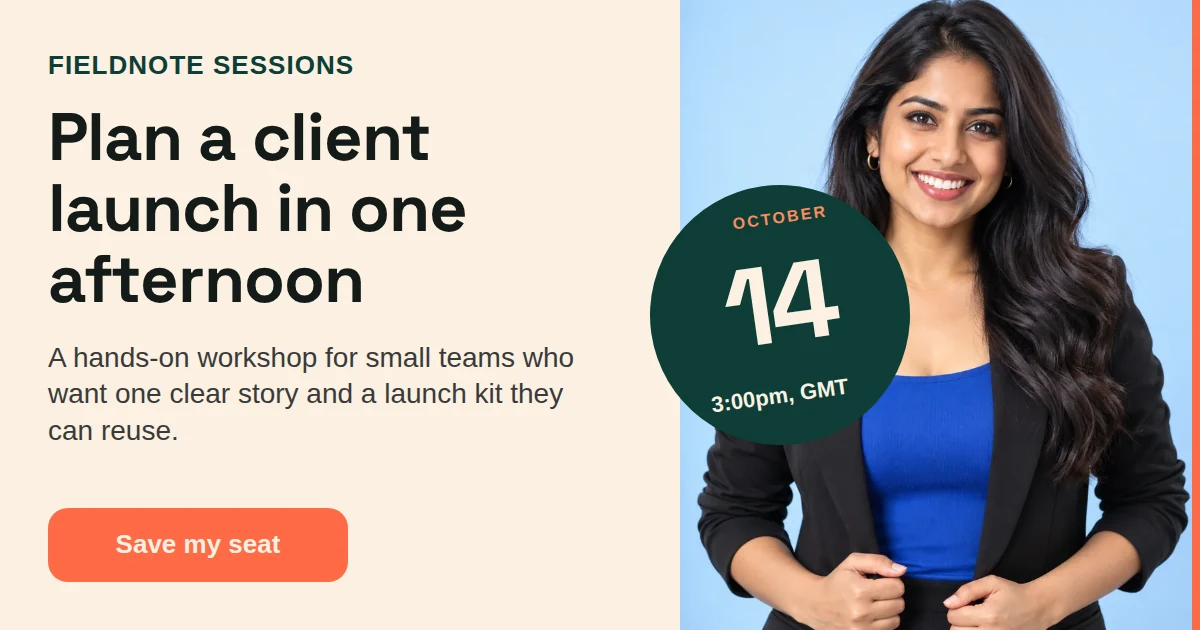 The finished event promo image with the date in huge numbers beside the topic, the host, and a booking button